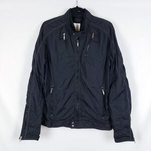 Diesel Moto Jacket Mens XL Black Swishy Elbow Patch Full Zip Biker Windbreaker